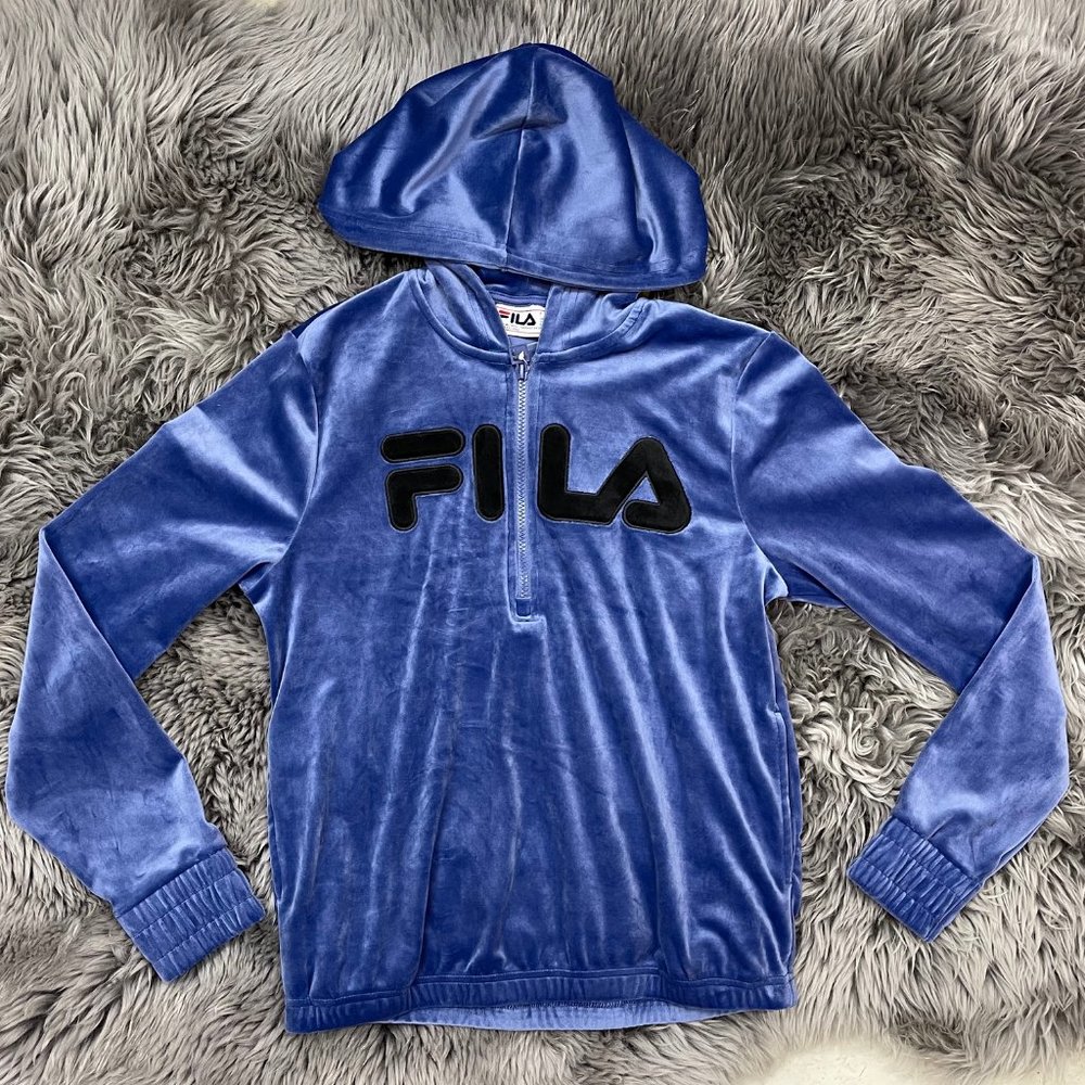 Fila | Women's Velour Hoodie | Soft | Quarter Zip | Size Small | Blue **NEW
